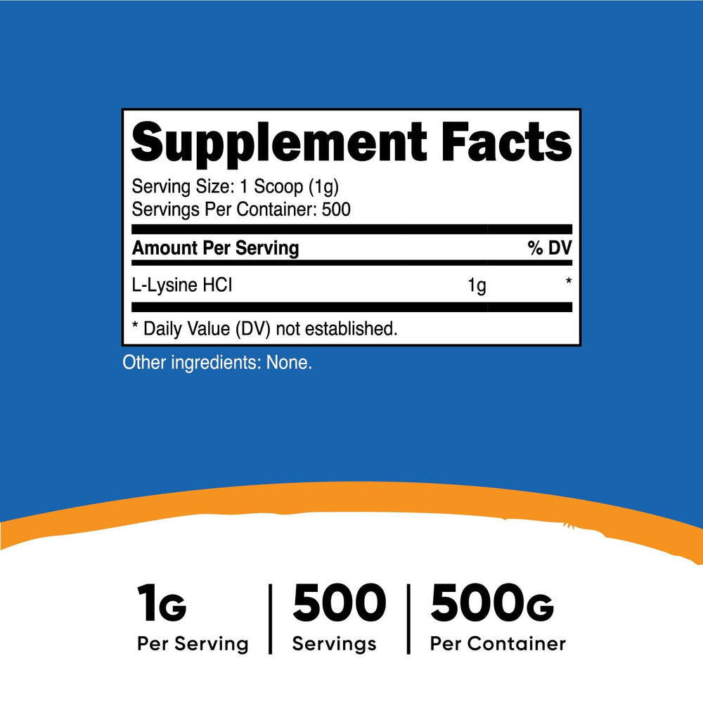 Nutricost L-Lysine Powder 500g bottle - back label
