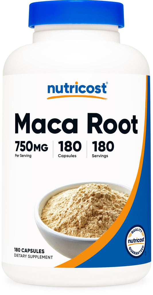 Front view of Nutricost Maca Root Capsules bottle showing label