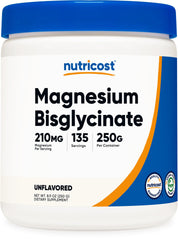 Front view of Nutricost Magnesium Bisglycinate Powder unflavored 250g