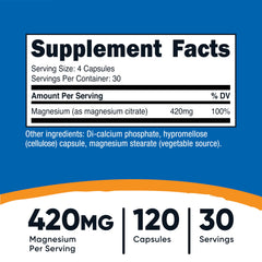 Close-up of Nutricost Magnesium Citrate 420mg bottle label