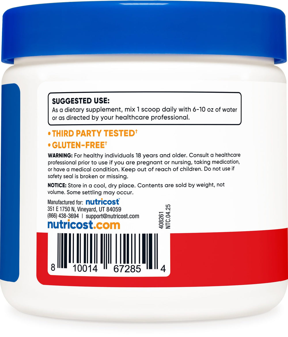 Nutrition facts label on Nutricost bottle