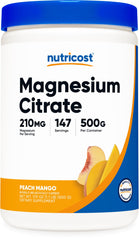 Nutricost Magnesium Citrate Powder Peach Mango 500g bottle front view