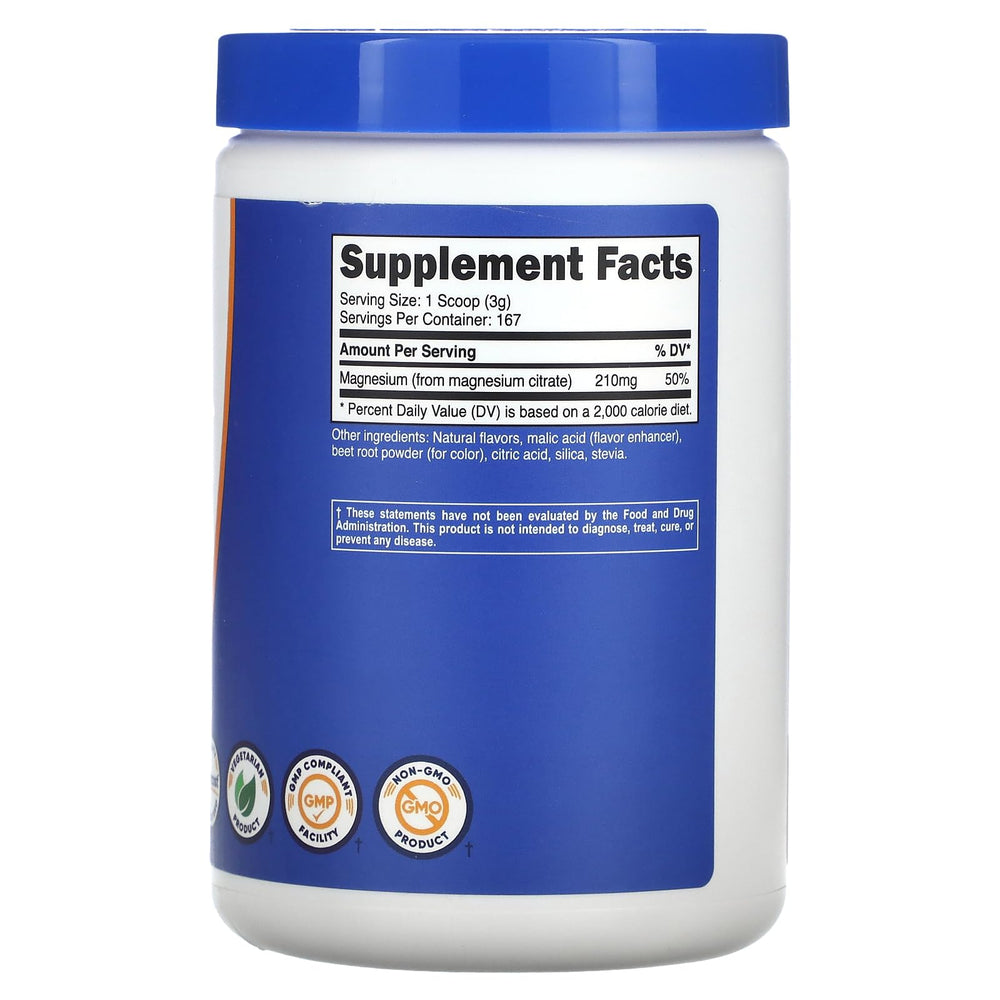 Nutricost Magnesium Citrate Powder Fruit Punch 500g bottle label