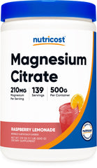 Front view of Nutricost Magnesium Citrate Powder Raspberry Lemonade 500g bottle