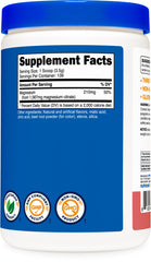 Nutrition facts panel for Nutricost Magnesium Citrate Powder Raspberry Lemonade 500g