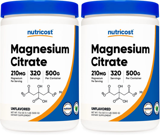 Nutricost Magnesium Citrate Powder Unflavored 500g Pack of 2 – front view