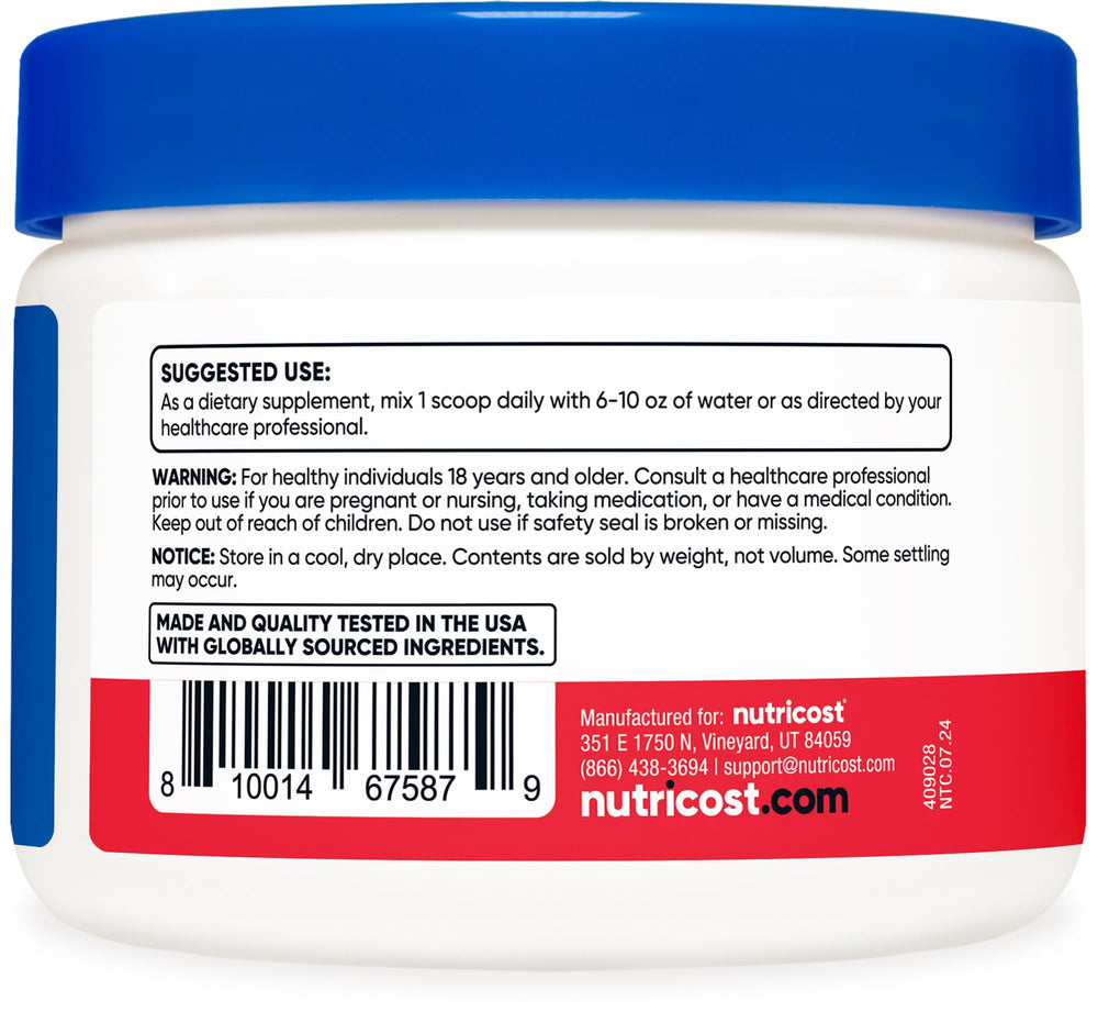 Front of Nutricost Magnesium Glycinate Powder Fruit Punch 250g package