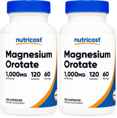 Front view of Nutricost Magnesium Orotate 1000mg bottle in a two-pack