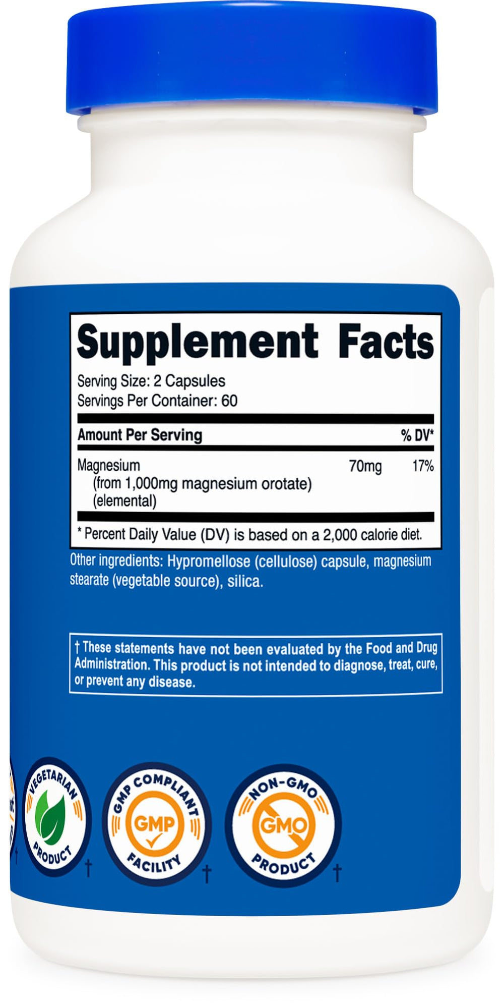 Pack shot of Nutricost Magnesium Orotate Capsules 1000mg Pack of 2