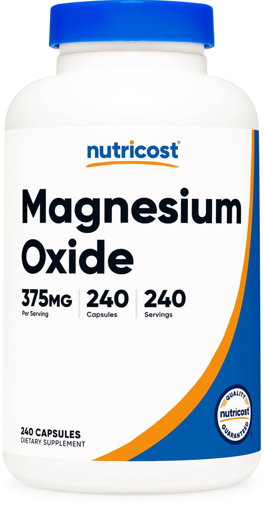 Nutricost Magnesium Oxide 375mg bottle front with 240 capsules