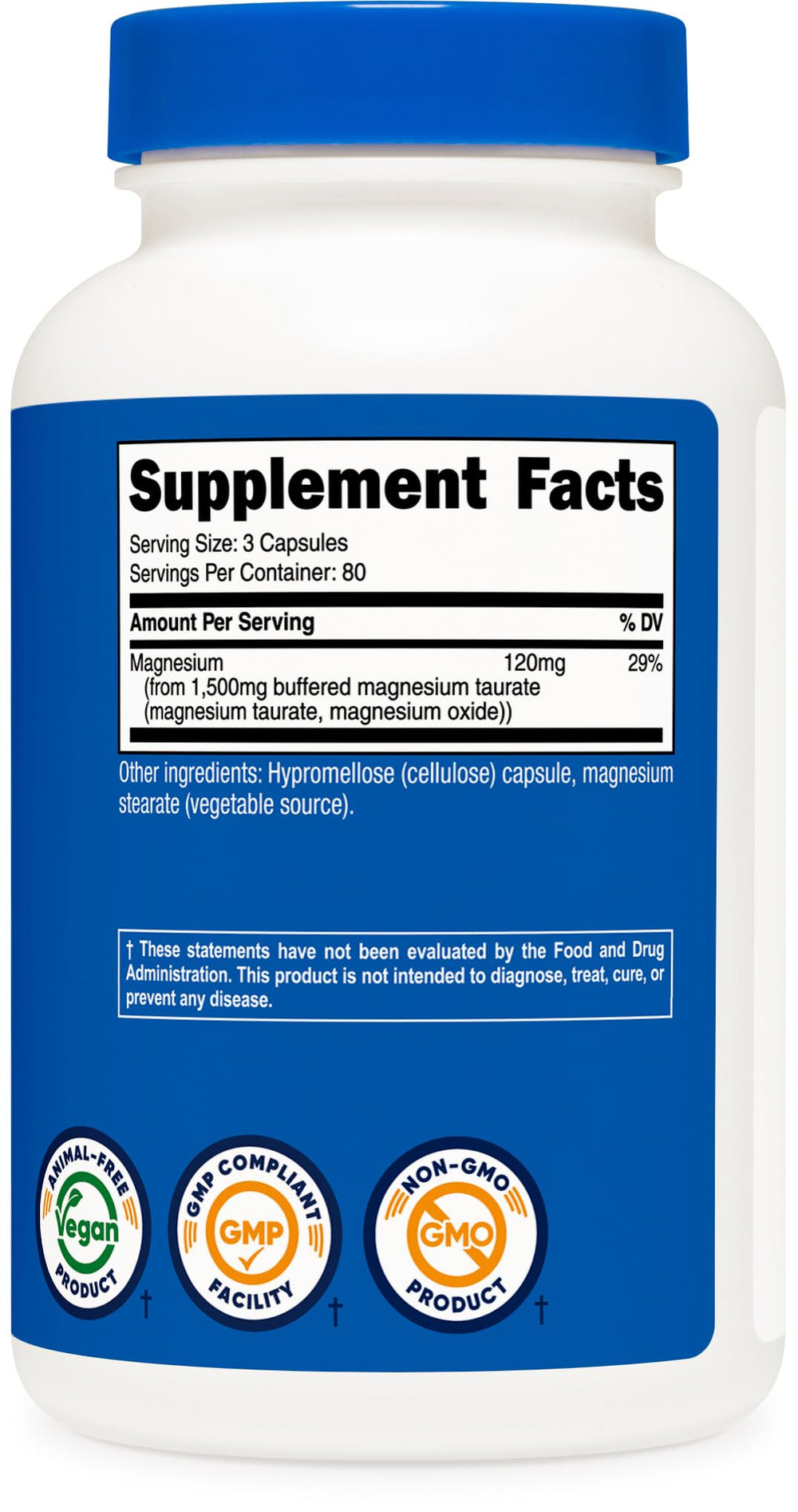 Pack shot of Nutricost Magnesium Taurate 1500mg bottle