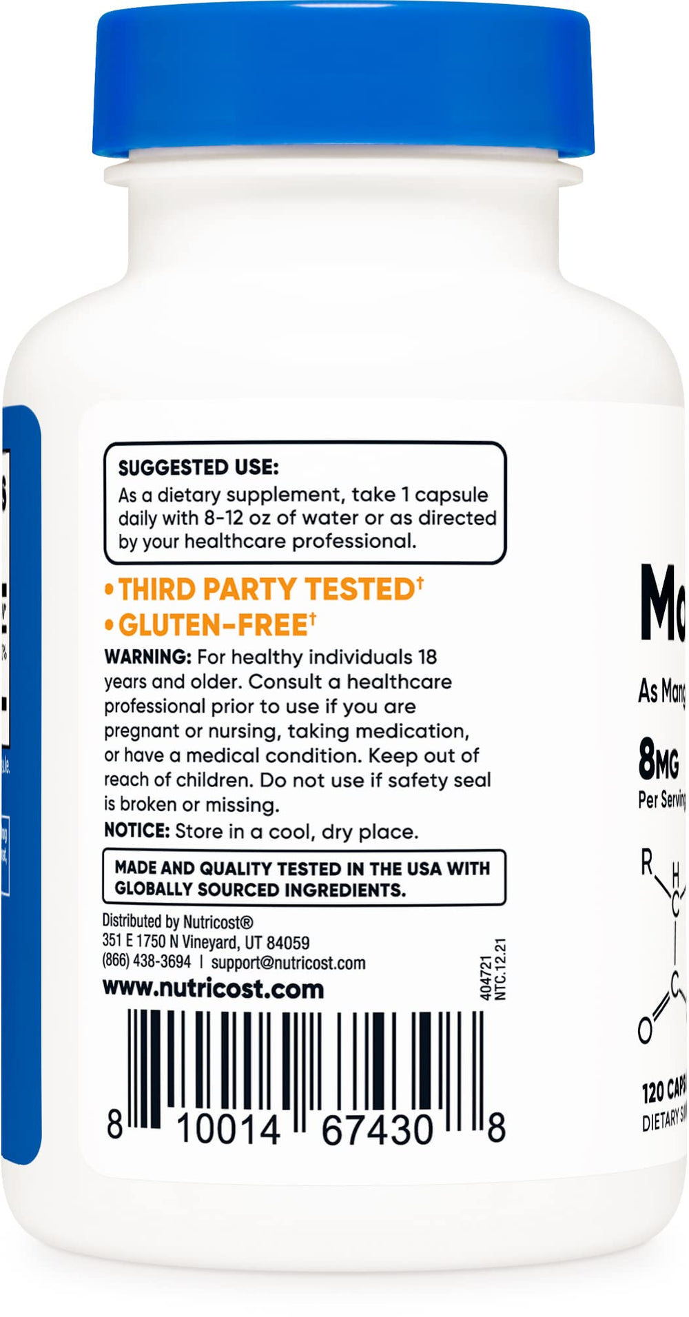 Nutricost Manganese Chelate supplement facts label