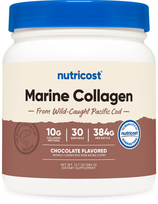 Nutricost Marine Collagen Chocolate Flavor bottle label