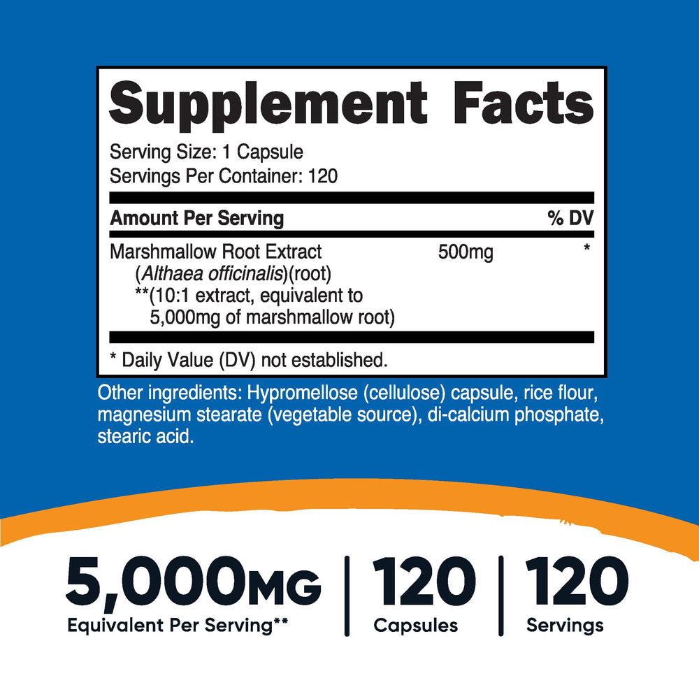 Close-up of label indicating 10:1 extract and 5000mg equivalent per capsule