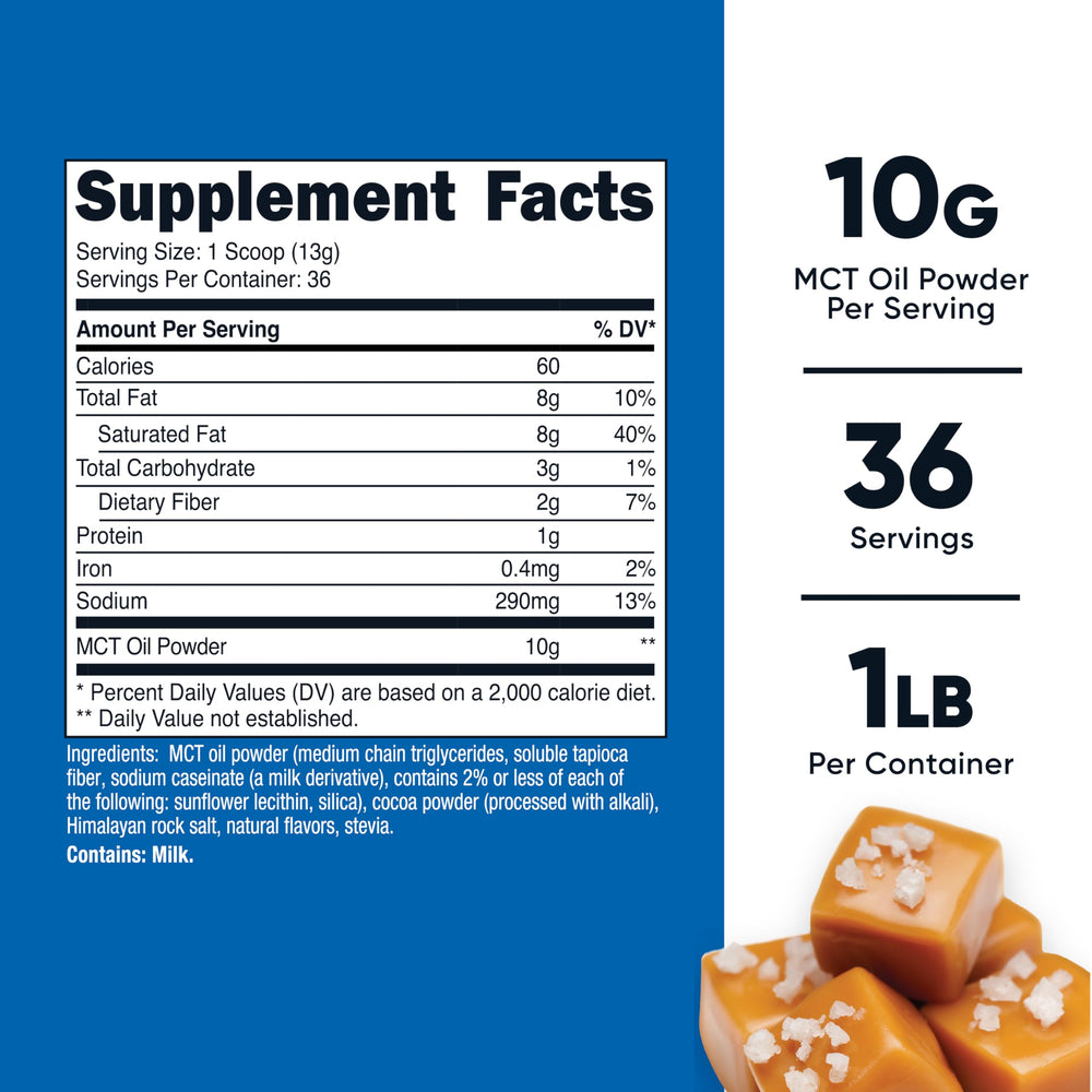 Serving scoop of Nutricost Salted Caramel MCT Oil Powder