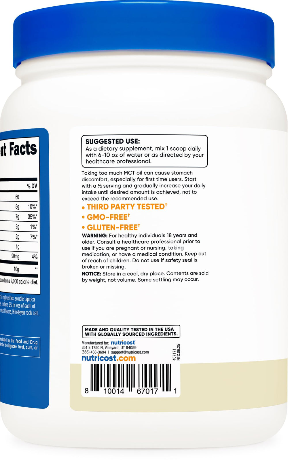 Serving scoop of Nutricost MCT Oil Powder Vanilla