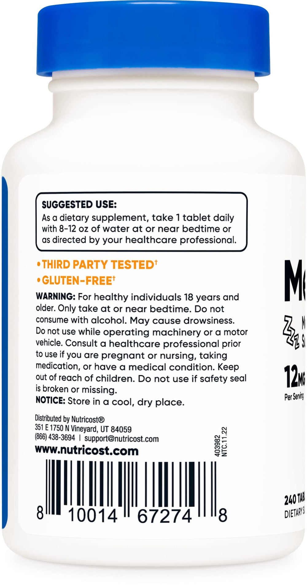 Nutricost Melatonin bottle with label