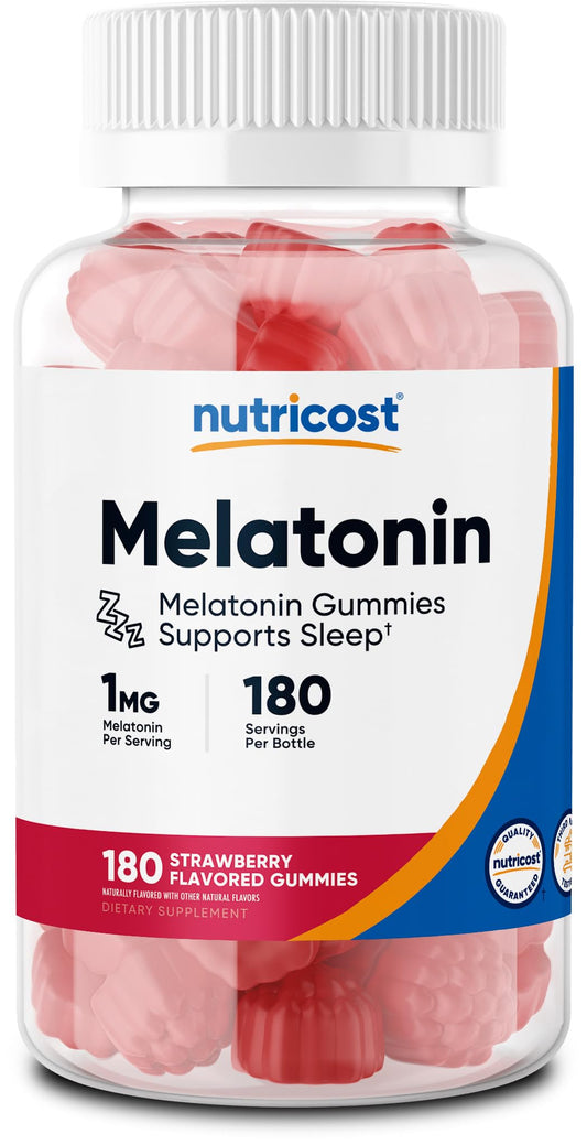 Nutricost Melatonin 1mg Strawberry Gummies bottle front view