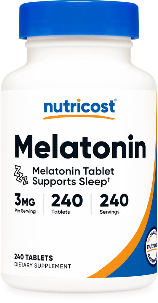 Nutricost Melatonin 3mg bottle with 240 tablets