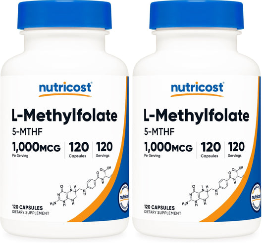 Hero image of Nutricost Methylfolate 1000mcg 120 vegetarian capsules, pack 2
