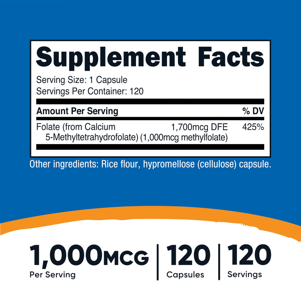 Nutricost Methylfolate 1000mcg label on bottle
