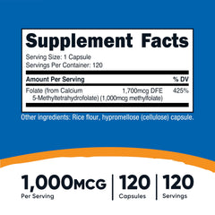 Nutricost Methylfolate 1000mcg label on bottle