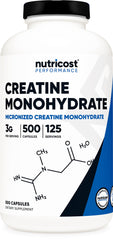Nutricost Micronized Creatine Monohydrate bottle label with 750mg capsules