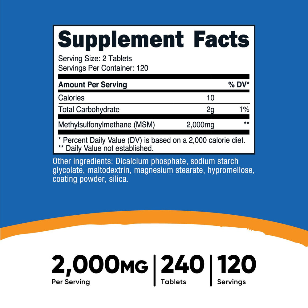 Nutricost MSM ingredients label details