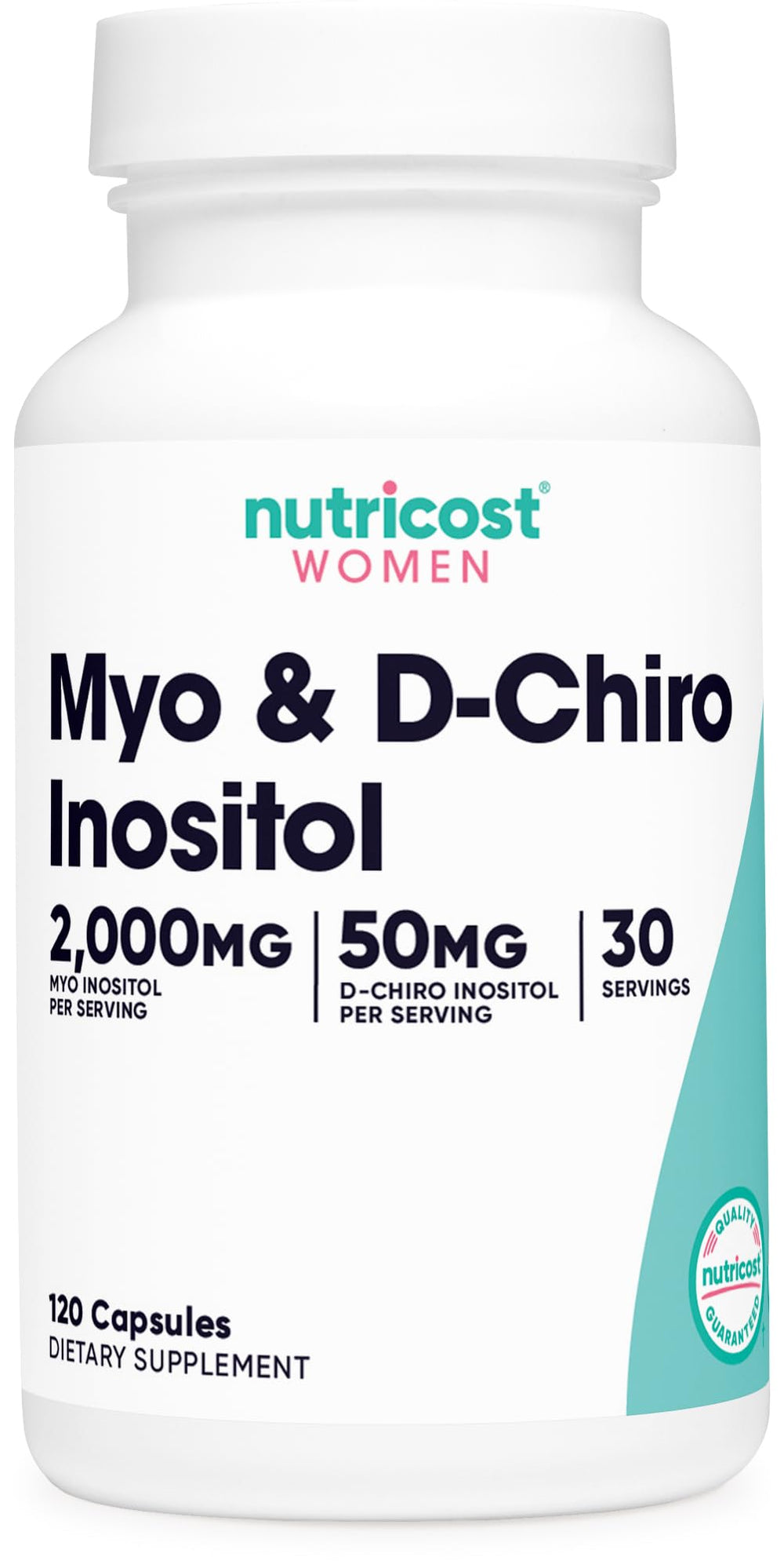 Bottle of Nutricost Myo Inositol & D-Chiro Inositol 2000mg per serving - 120 capsules
