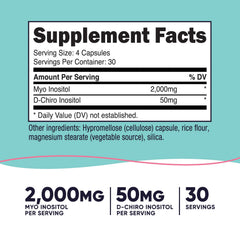 Serving details showing 2000mg Myo Inositol and 50mg D-Chiro Inositol per serving