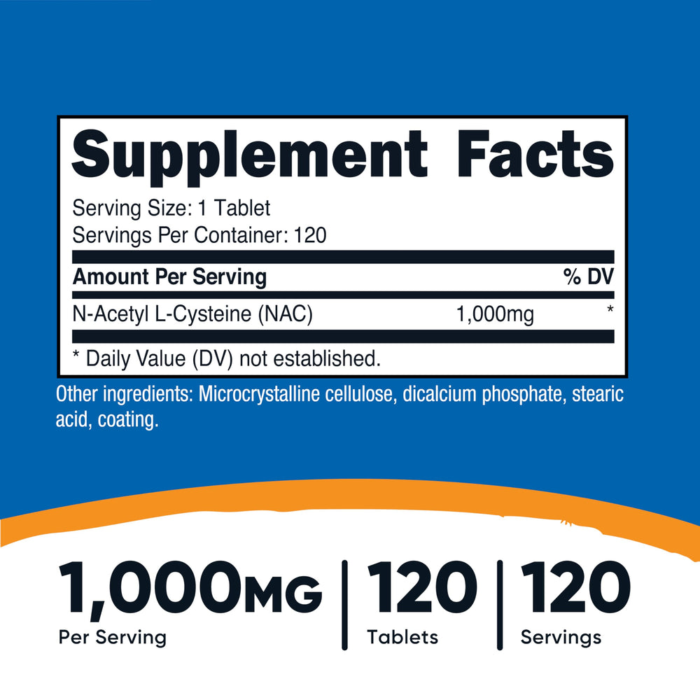 Close-up of Nutricost NAC 1000 mg bottle side view