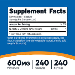 Nutricost NAC 600mg bottle label showing 600mg per capsule
