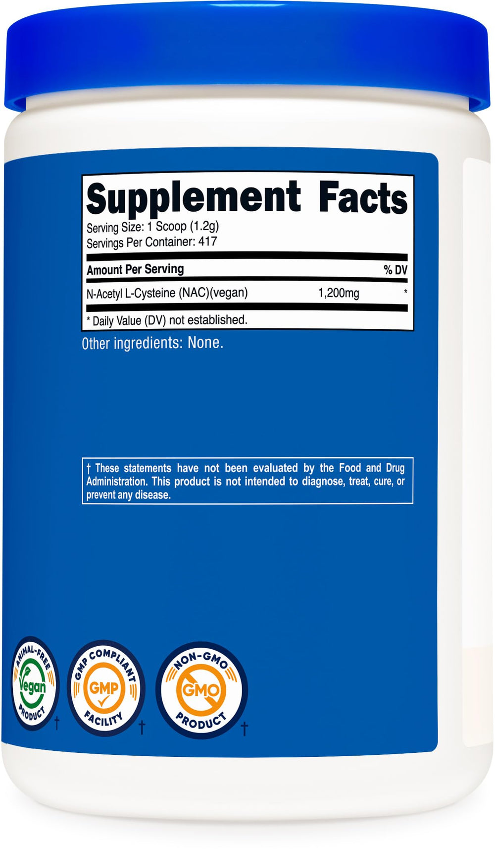 Nutricost NAC bottle with third party testing seal for quality