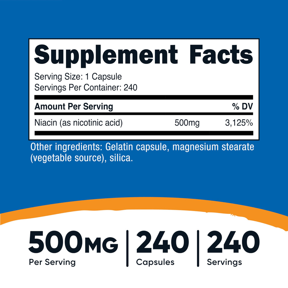 Close-up of Niacin 500mg capsule