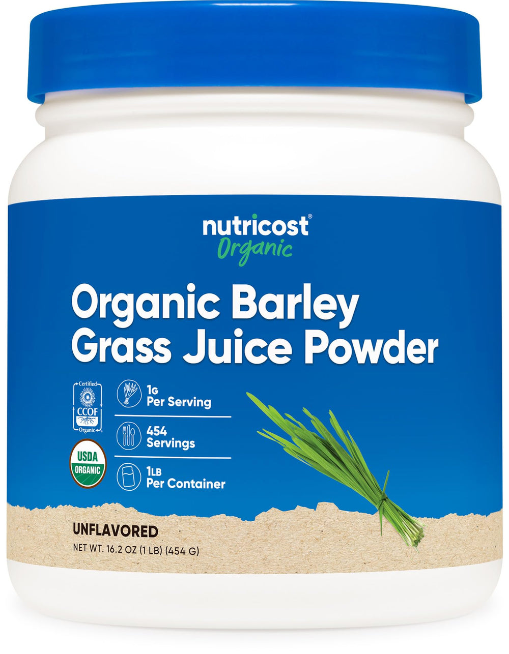 Nutricost Organic Barley Grass Juice Powder 1 lb unflavored package