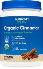 Front view of Nutricost Organic Ceylon Cinnamon Powder 2 lb jar