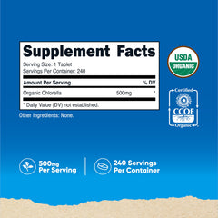 Close-up of Nutricost Chlorella 500mg tablets