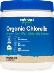 Front view of Nutricost Organic Chlorella Powder 8oz bottle