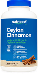 Bottle of Nutricost Organic Cinnamon (Ceylon) 1200mg, 150 capsules