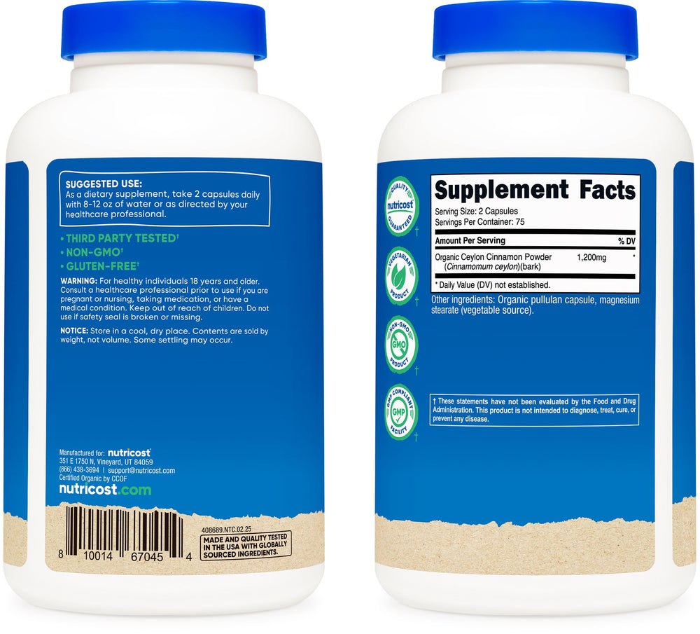 Third-party testing seal for Nutricost Cinnamon