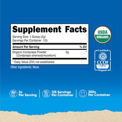 Cordyceps powder with scoop showing 2g serving
