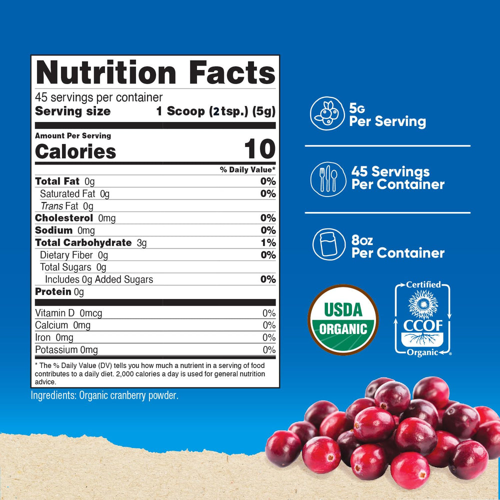 Serving size showing 5 grams cranberry extract