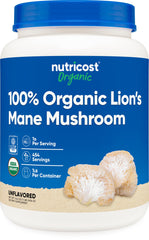 Nutricost Organic Lion's Mane powder jar closeup for daily focus support.