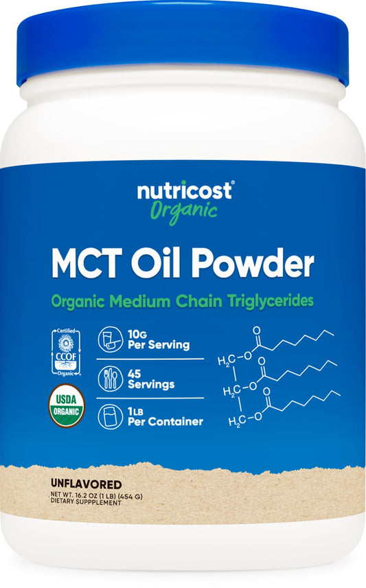 Nutricost Organic MCT Oil Powder 1lb bottle - front view