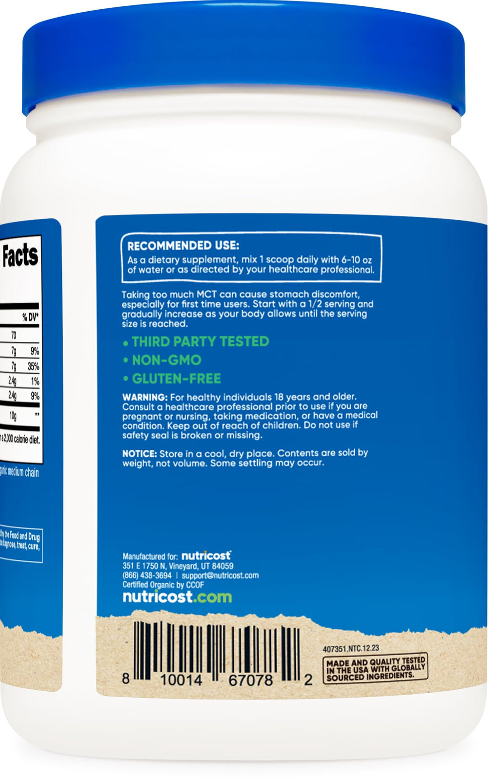 Keto-friendly Nutricost Organic MCT Oil Powder benefits