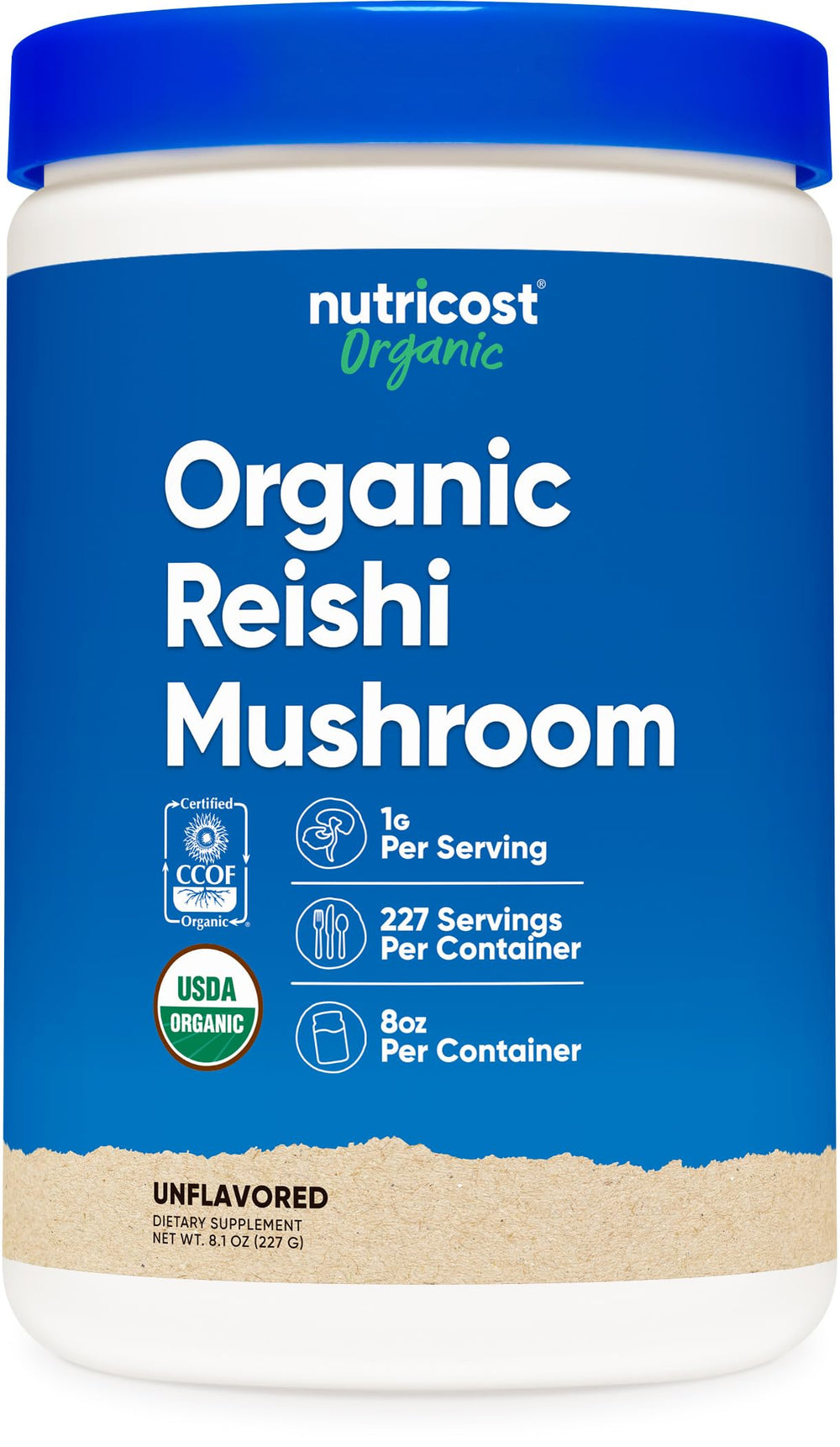 Nutricost Organic Reishi Mushroom Powder jar (8 oz / 0.5 lb)
