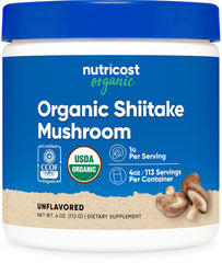 Front view of Nutricost Organic Shiitake Mushroom Powder 4 oz bottle