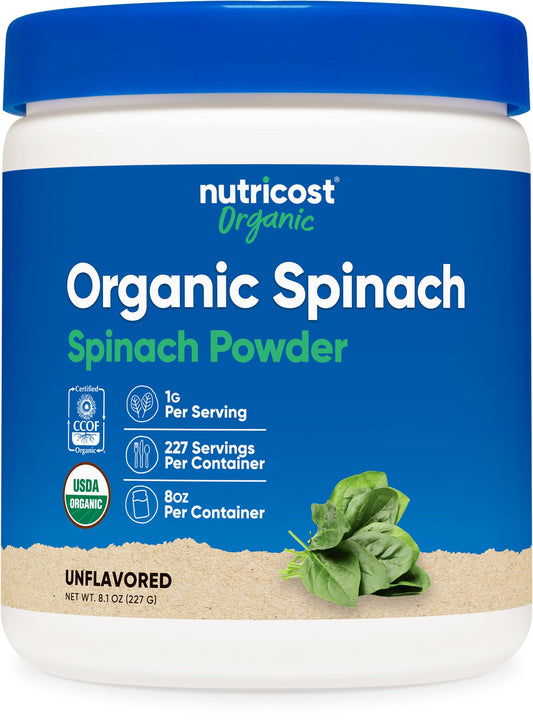 Nutricost Organic Spinach Powder 8 oz bottle front