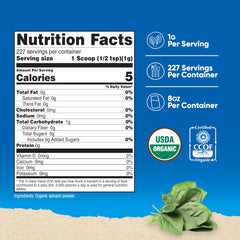 Nutricost Spinach Powder bottle nutrition facts label