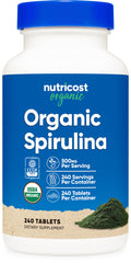 Nutricost Organic Spirulina 500mg bottle with 240 tablets